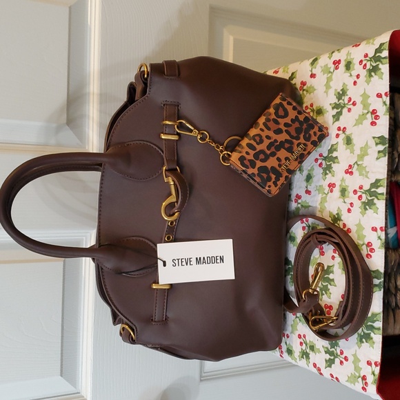 Steve Madden Chocolate Satchel with Leopard Accent - Picture 4 of 4